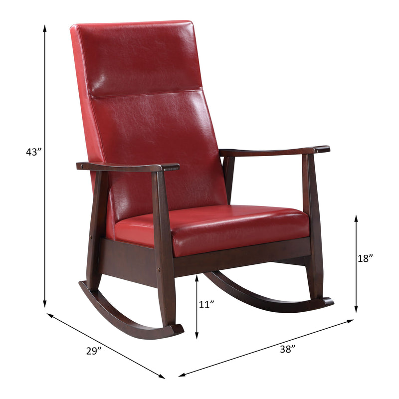 Raina - Rocking Chair - Red PU & Espresso Finish