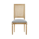 French Country Dining Chair With Rectangular Cane Backrest And Smooth Upholstered Seating