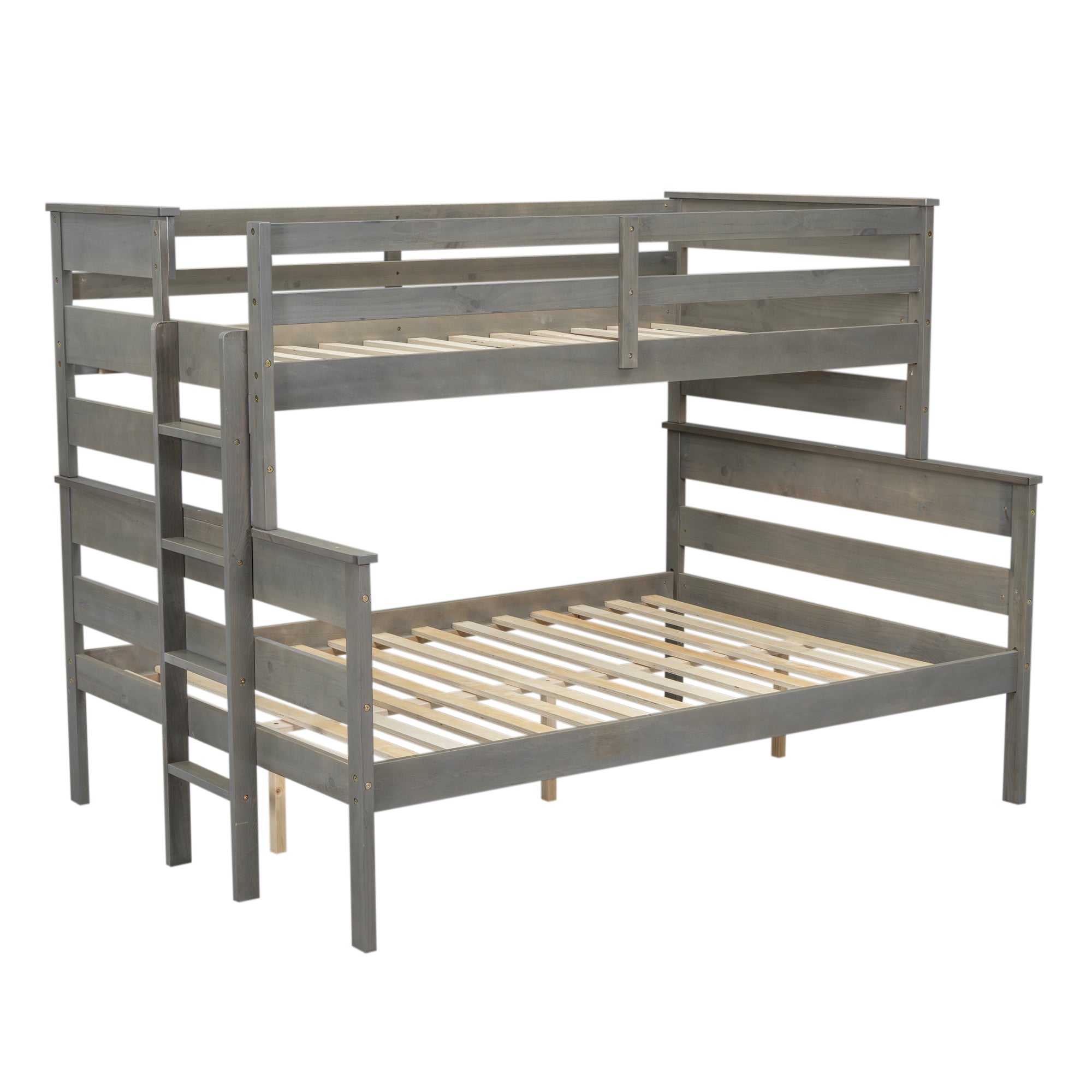 Wood Twin XL over Queen Bunk Bed with Ladder, Gray - Atlantic Fine Furniture Melbourne FL
