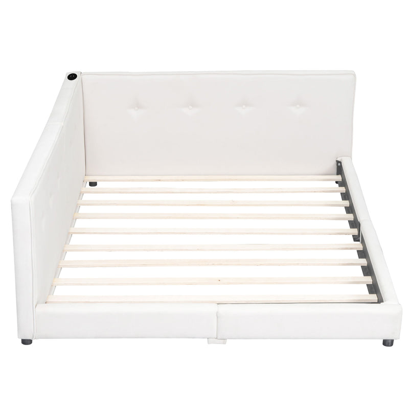 Modern Upholstered Platform Bed With USB Ports And LED Belt