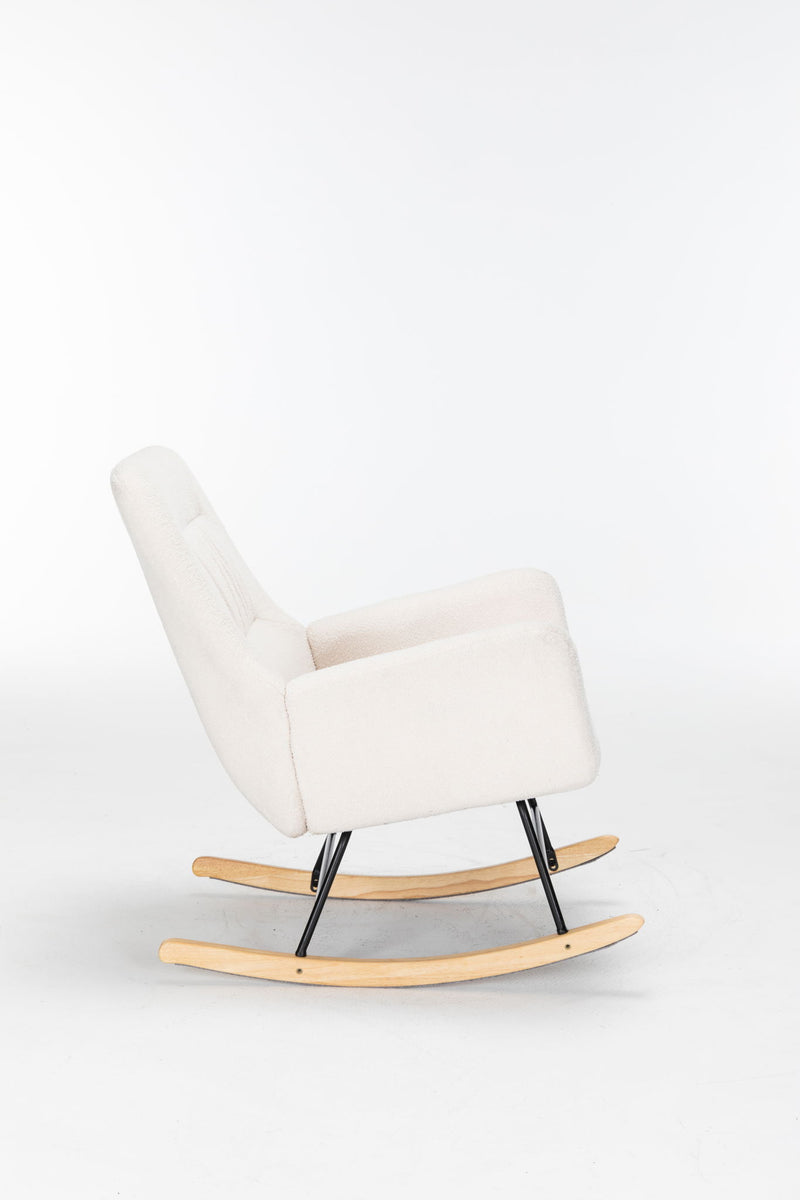 Rocking Chair Nursery, Teddy Glider Rocker With High Backrest, Reading Chair Modern Rocking Accent Chairs Glider Recliner For Living Room - Cream