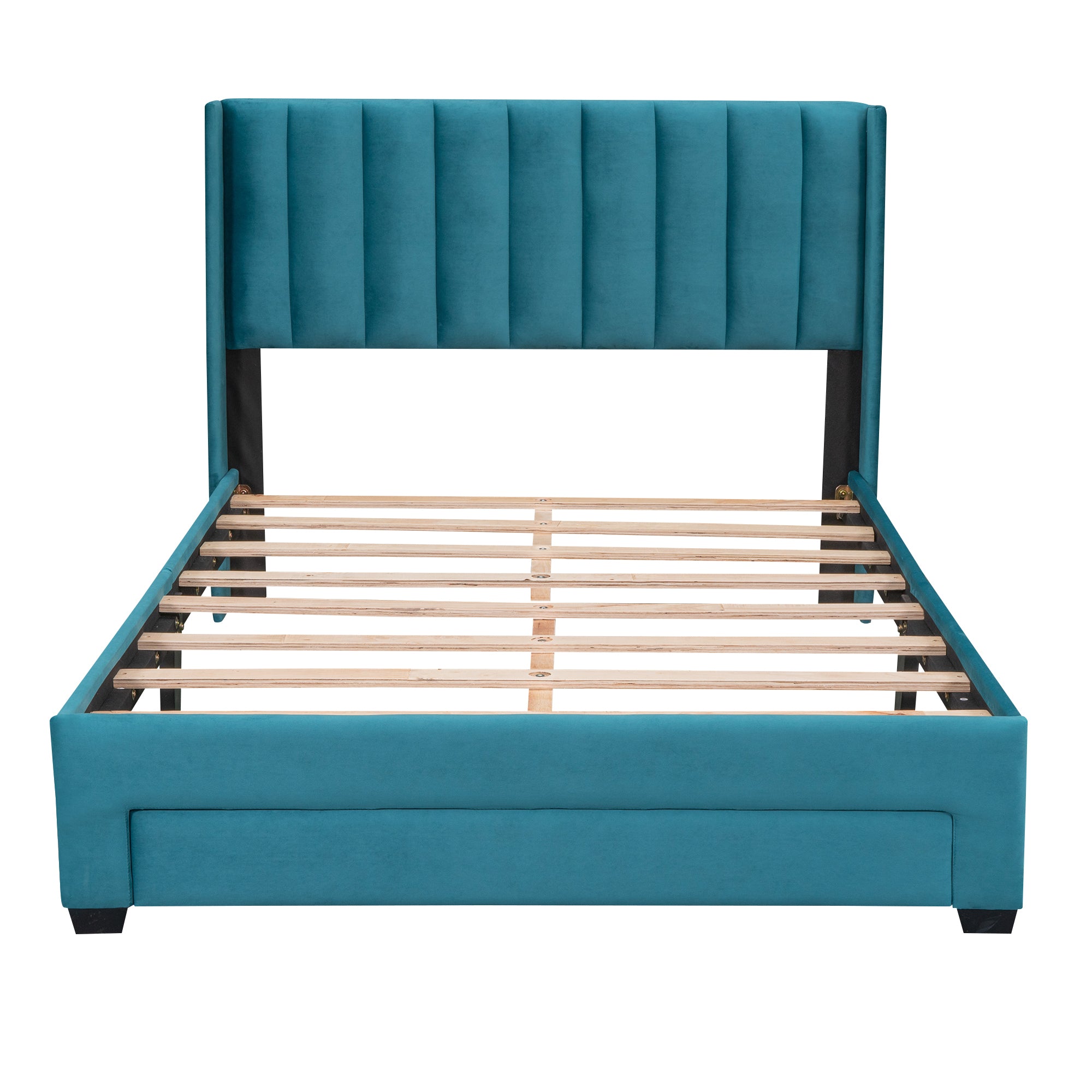 Full Size Storage Bed Velvet Upholstered Platform Bed with a Big Drawer - Blue - Atlantic Fine Furniture Melbourne FL