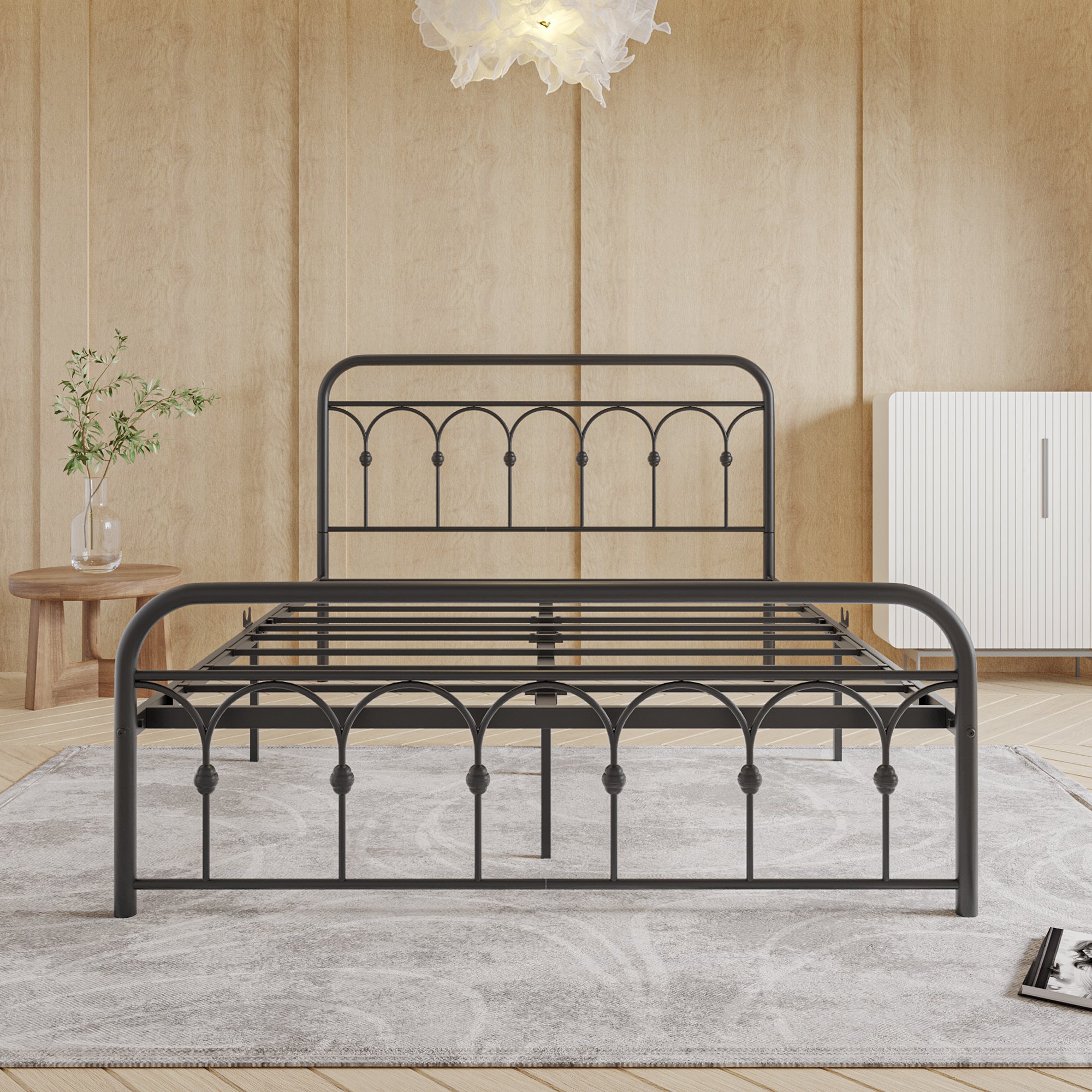 Queen Metal Bed Frame with Headboard and Footboard Platform Queen Size No Box Spring Needed 12.4" Under Bed Storage, Queen Size Black - Atlantic Fine Furniture Melbourne FL