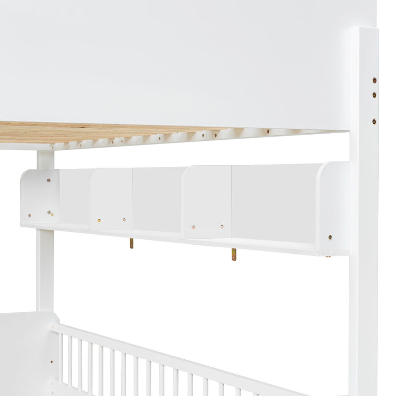 Bunk Bed With 3 Storage Shelves, Adjustable Ladder Left Or Right
