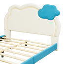 Full Size Upholstered Platform Bed with Cloud-Shaped Headboard and Embedded Light Stripe, Velvet, Blue