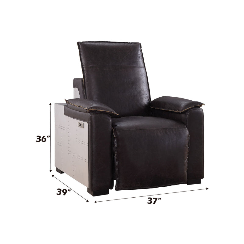 Misezon - Top Grain Leather Power Motion Recliner - Dark Brown