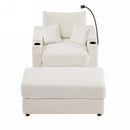 Single Sofa Couch With Storage Space, Movable Ottoman, USB Ports, Cup Holders, Phone Holder