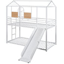Twin Over Twin Metal Bunk Bed ,Metal Housebed With Slide,Three Colors Available.(White with White  Slide)(OLD SKU :LP000095AAK)