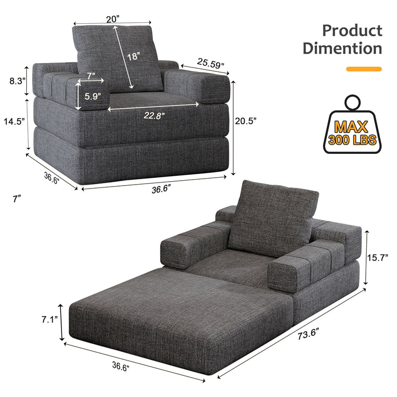 Single Sofa Chair That Converts To A Single Sofa Bed For Living Room, Guest Room, Playroom