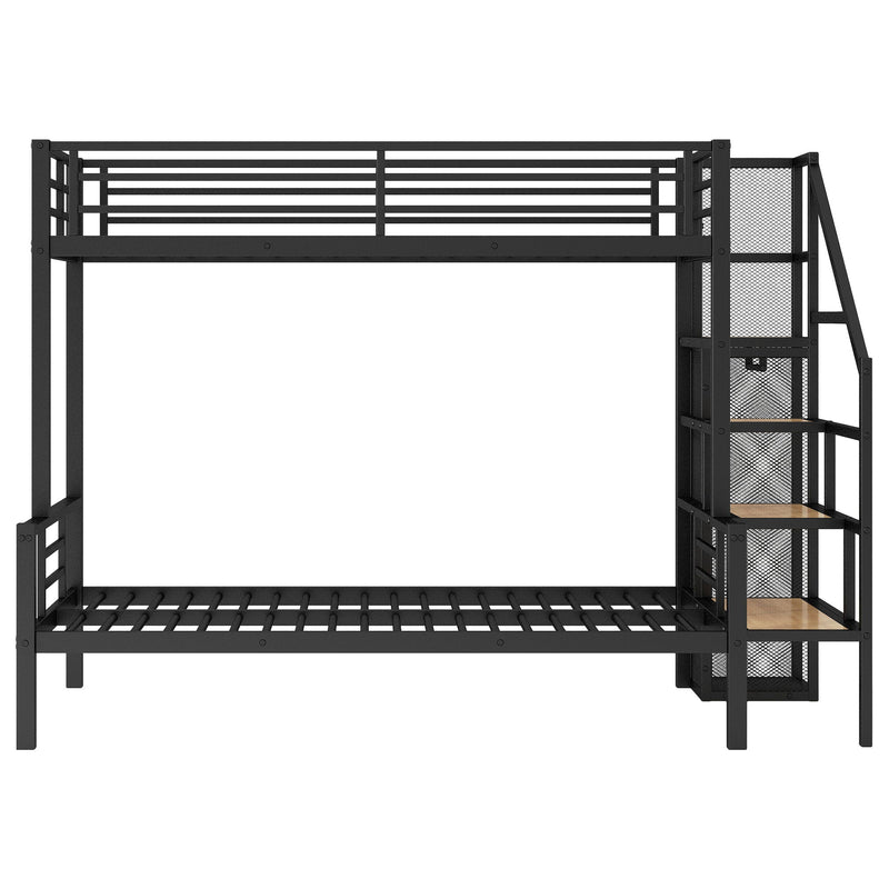 Metal Bunk Bed With Storage Staircase And Open Wardrobe