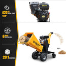 6'' 420Cc 15Hp Pull Start Gas Powered 4 - Wheels Chipper Shredder Mulcher With Towbar / Stop Bar - Yellow