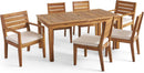 Outdoor 6 Seater Expandable Dining Set With Cushions - Sandblasted Natural / Beige