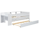 Twin Daybed With Drawers, Trundle, Headboard Storage, Study Desk, And USB Charging Station - White
