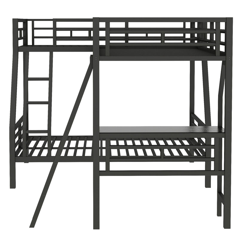 Twin Over Full Bunk Bed With Loft And Desk, L-Shaped Design For 3 Sleepers - Black