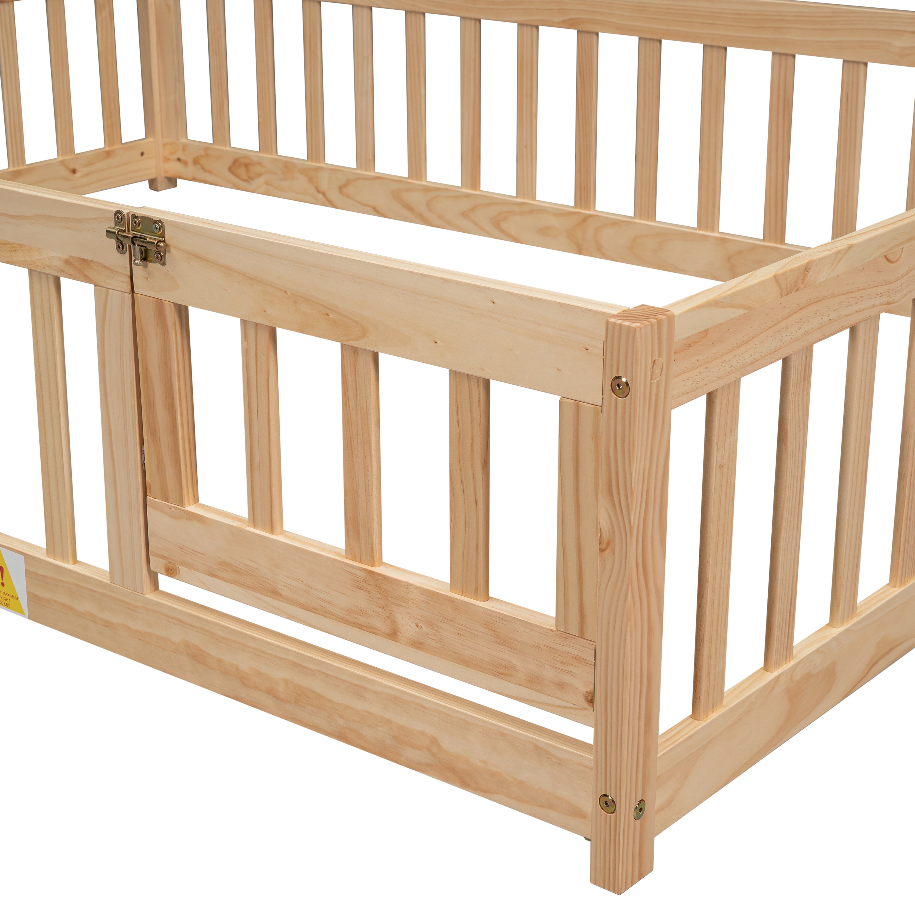 Full House-Shaped Headboard Floor Bed with Fence,Natural
