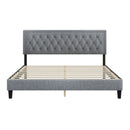 King size Panel Bed Frame with Adjustable Button-Tufted Headboard for Bedroom/Linen Upholstered/Wood Slat Support/Easy Assembly,Light Grey