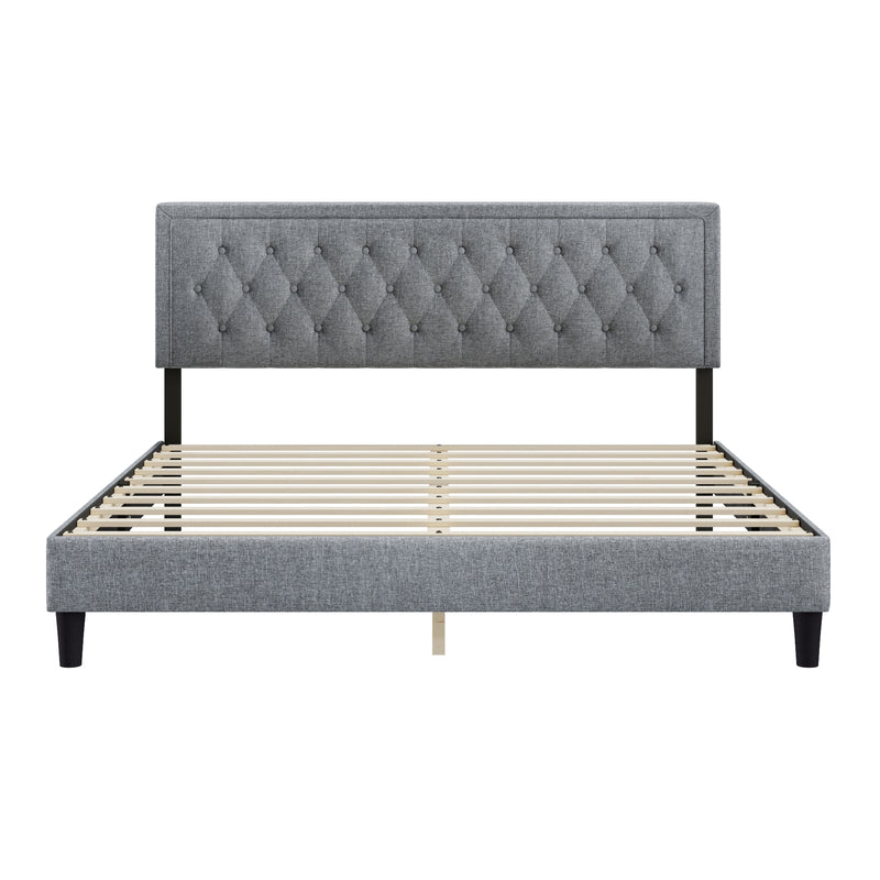 King size Panel Bed Frame with Adjustable Button-Tufted Headboard for Bedroom/Linen Upholstered/Wood Slat Support/Easy Assembly,Light Grey