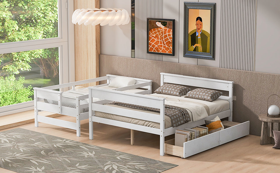 Wood Twin over Full Bunk Bed with 2 Drawers, White - Atlantic Fine Furniture Melbourne FL