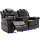 3 Pieces Recliner Sofa Sets Home Theater Seating Manual Recliner Chair With Center Console And LED Light Strip For Living Room