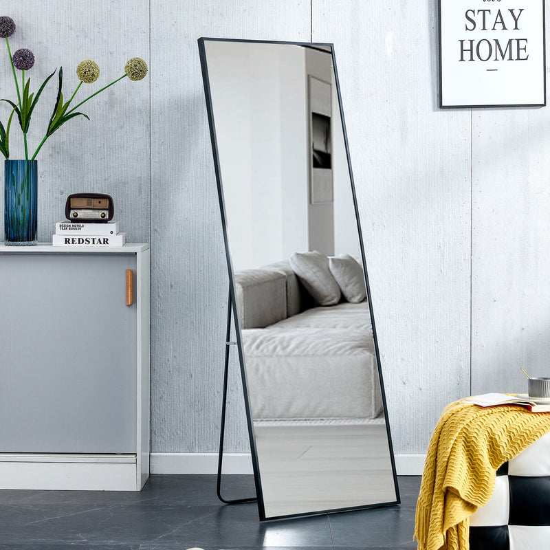 Aluminum Frame Minimalist Mirror, Bathroom Bedroom Wall Mirror, Elevating Contemporary Interiors, Can Be Wall Mounted Or Opened As A Standing Mirror - Black