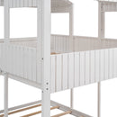 Full Over Full WoodBunk Bed with Roof, Window, Guardrail, Ladder(White)( old sku: LT000031AAK )