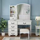 Fashion Vanity Desk With Mirror And Adjustable Lighting, 6 Drawers, 3 Color Light Modes - White