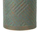 Round Outdoor End Table With Tree Stump Design For Patio - Golden / Green / Peacock