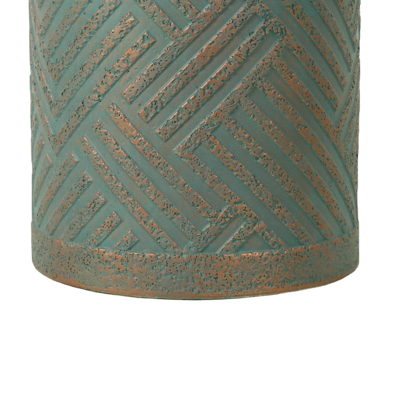 Round Outdoor End Table With Tree Stump Design For Patio - Golden / Green / Peacock