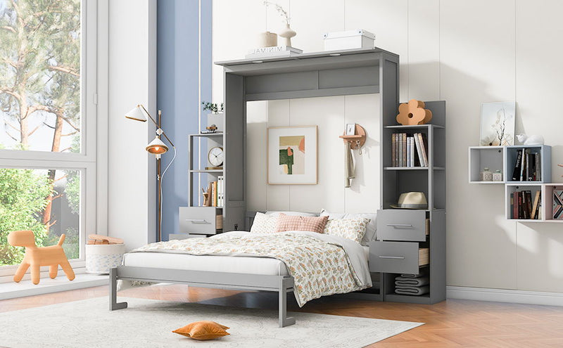 Murphy Wall Bed With Shelves, Drawers And LED Lights