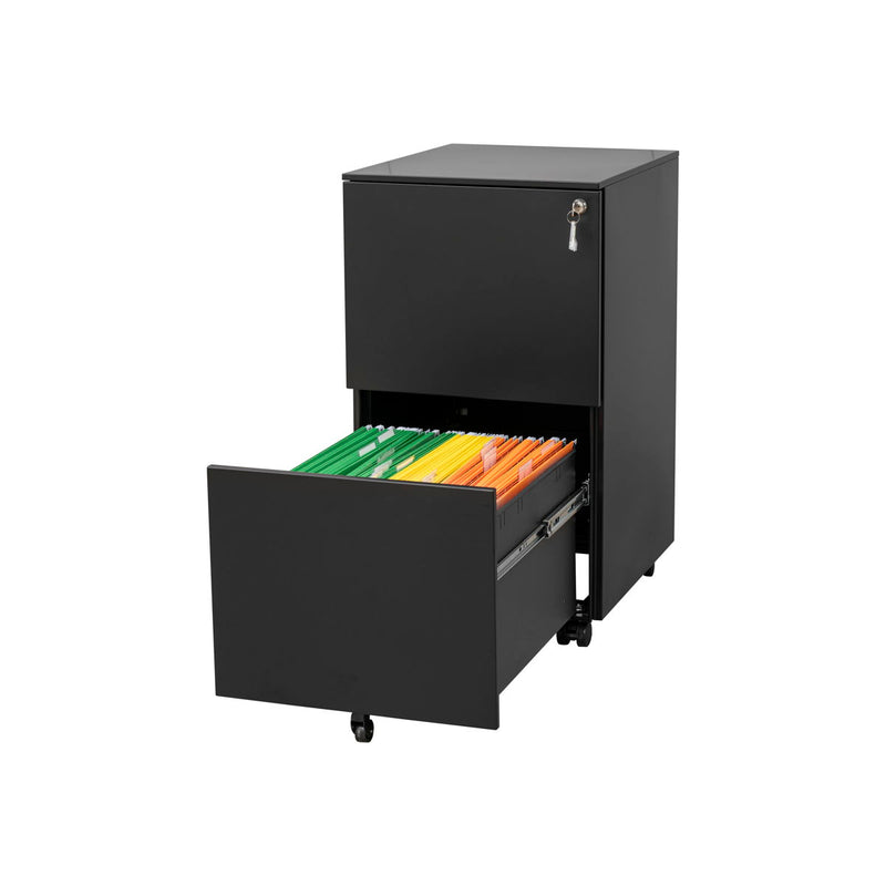 2 Drawer File Cabinet With Lock, Steel Mobile Filing Cabinet On Anti - Tilt Wheels, Rolling Locking Office Cabinets Under Desk For Legal / Letter Size