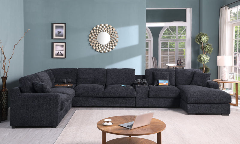 Celine - Chenille Fabric Corner Sectional Sofa With Right-Facing Chaise, Cupholders, And Charging Ports