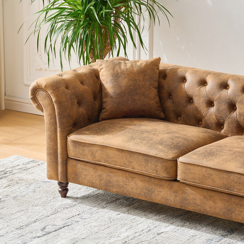 Chesterfield Loveseat, High Tech Fabric Roll Armrest