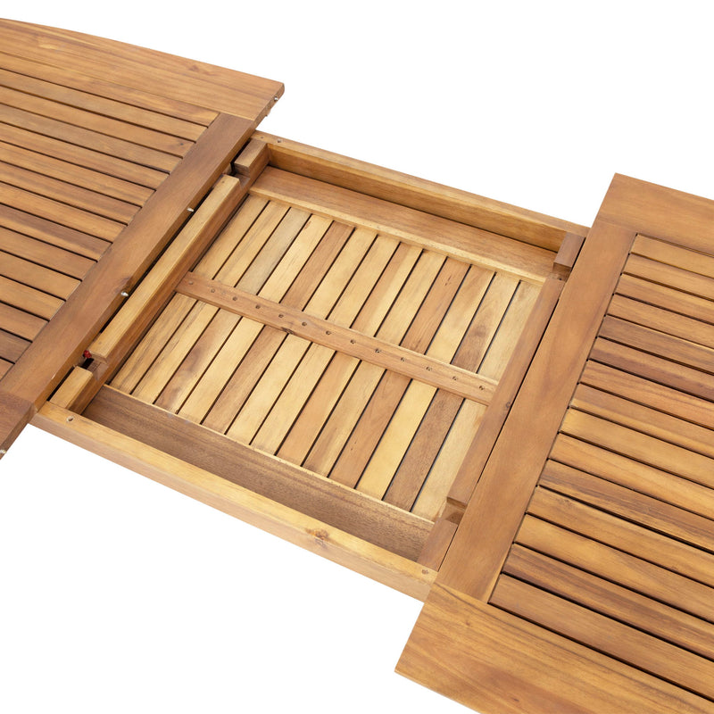 Modern Outdoor 7 Piece Expandable Dining Set With Stackable Chairs