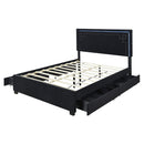 Queen Size Upholstered Platform Bed with Rivet-decorated Headboard, LED bed frame and 4 Drawers, Black