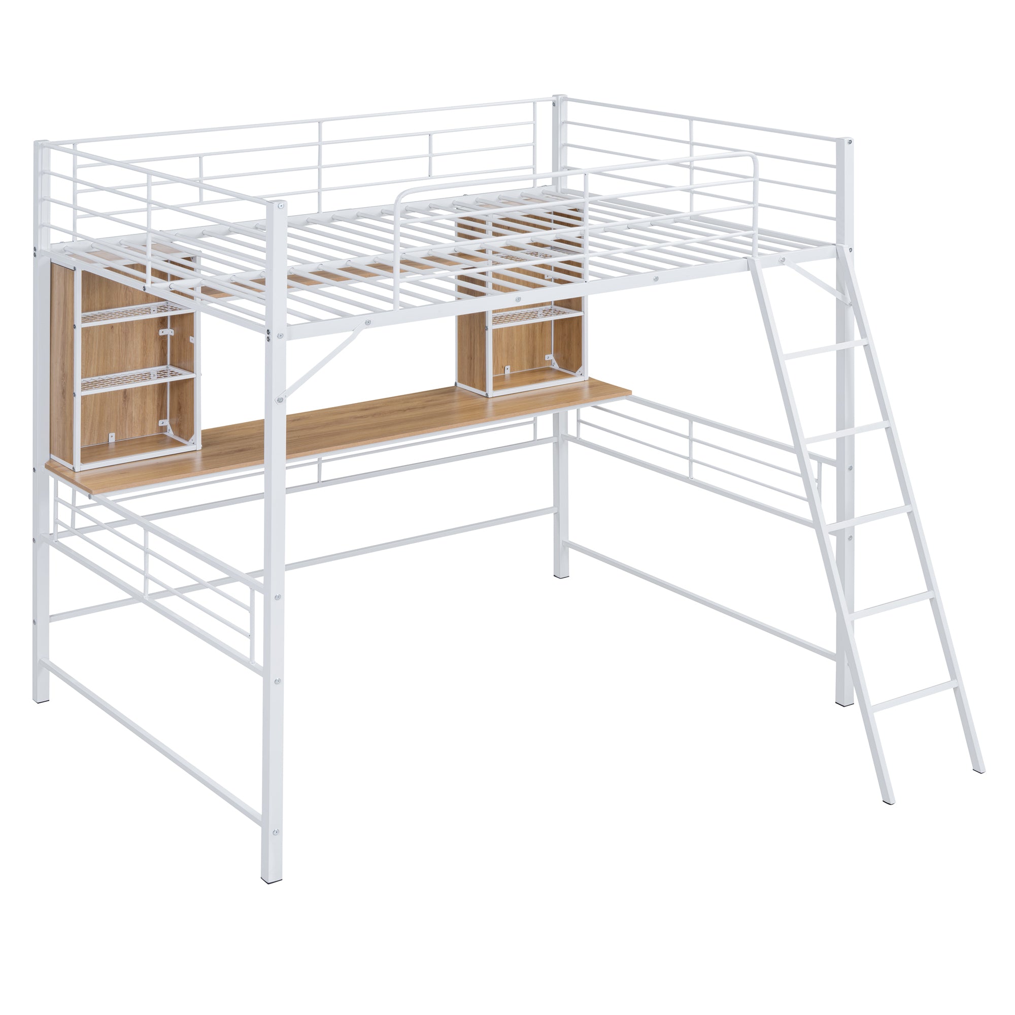 Full Size Loft Bed with Desk and Shelf, Loft Bed with Ladder,Full,White - Atlantic Fine Furniture Melbourne FL