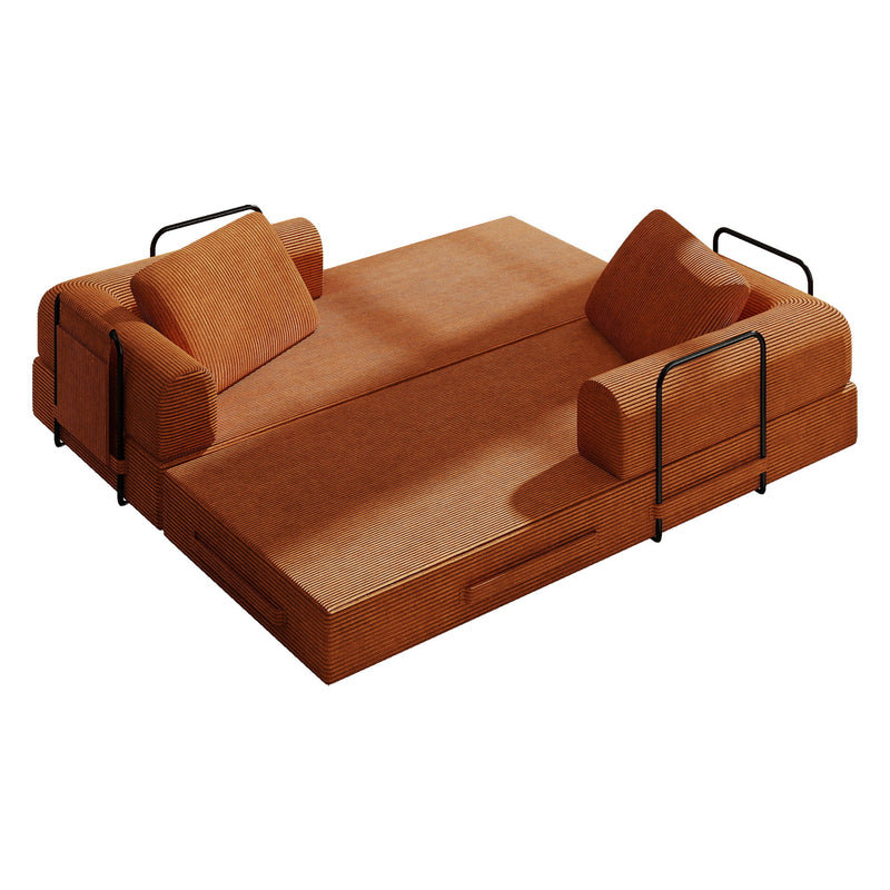 Convertible Sleeper Sofa Bed With Cylindrical Pillow, Fixed Shape Frame