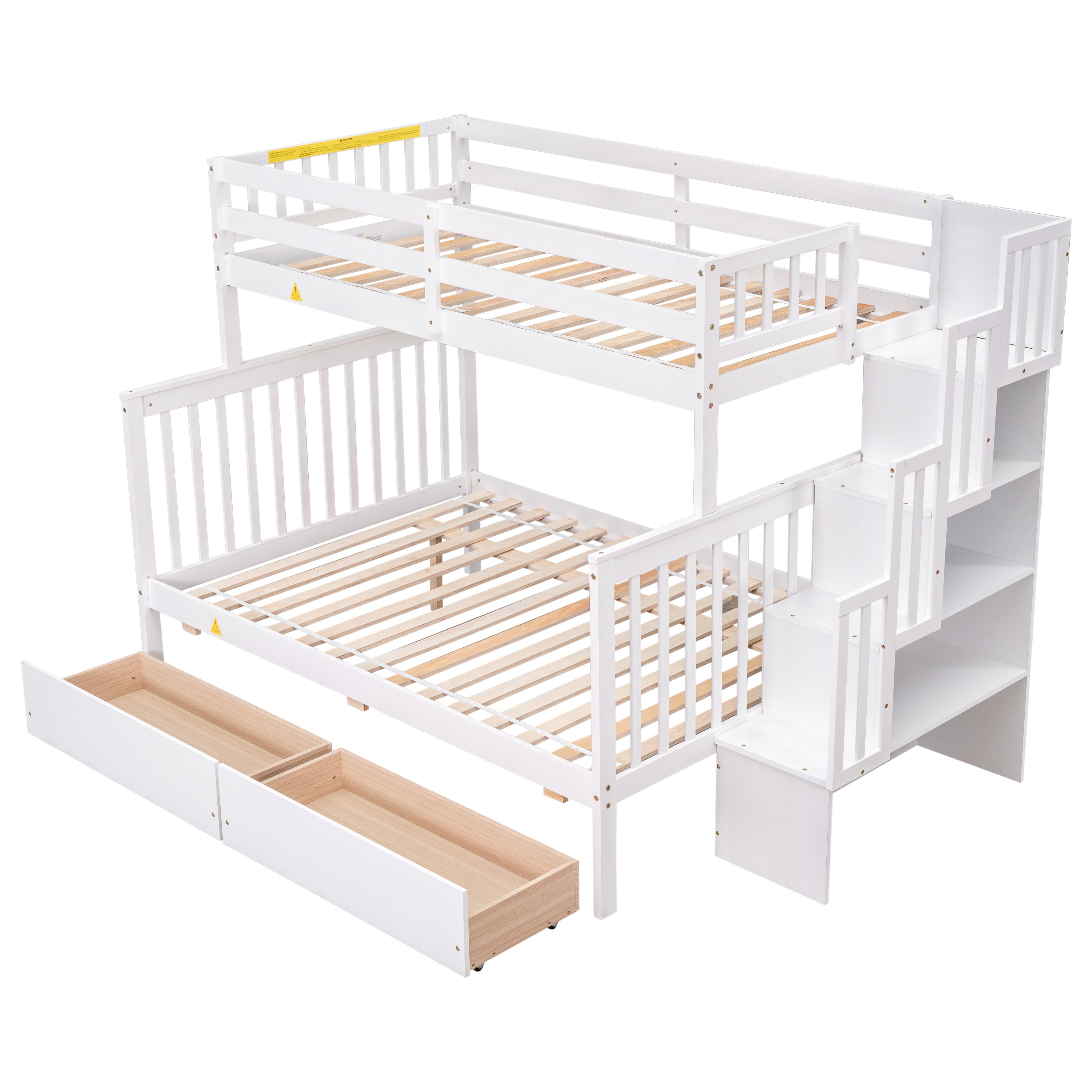 Twin Over Full Bunk Bed with 2 Drawers and Staircases, Convertible into 2 Beds, the Bunk Bed with Staircase and Safety Rails for Kids, Teens, Adults, White - Atlantic Fine Furniture Melbourne FL