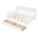 Full size Daybed, Wood Slat Support, with Bedside Shelf and Two Drawers, White