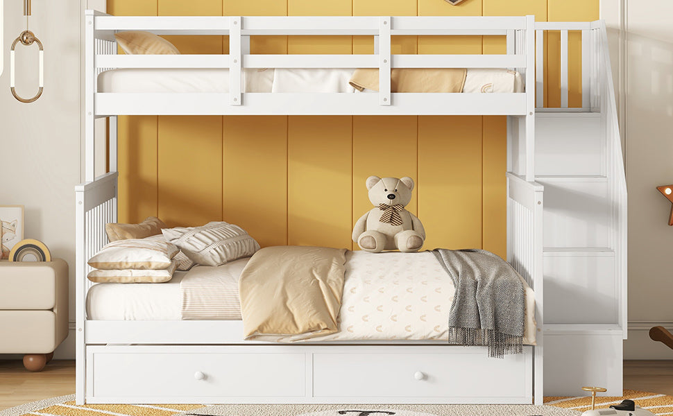 Twin-Over-Full Bunk Bed with Twin size Trundle, Storage and Guard Rail for Bedroom, Dorm, for Adults, White(OLD SKU :LT000119AAK) - Atlantic Fine Furniture Melbourne FL