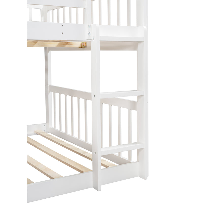 Full-Over-Full-Over-Full Triple Bed with Built-in Ladder and Slide , Triple Bunk Bed with Guardrails, White(OLD SKU :LP000052AAK)