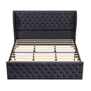 King Size Platform Bed Frame, Velvet Upholstered Sleigh Bed with Scroll Wingback Headboard & Footboard/Button Tufted/No Box Spring Required/Easy Assembly-Black