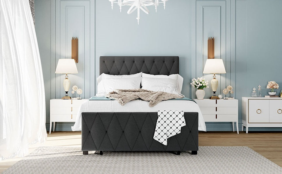 Twin Size Storage Bed Metal Platform Bed with a Big Drawer - Gray - Atlantic Fine Furniture Melbourne FL