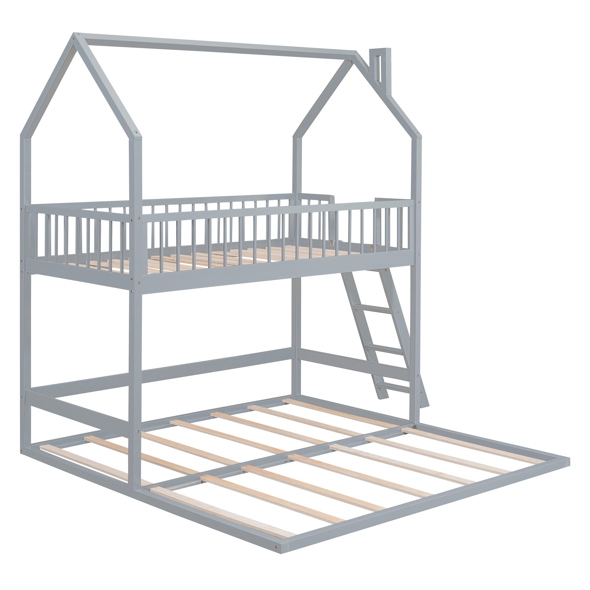 Twin Over Twin-Twin House Bunk Bed with Extending Trundle and Ladder