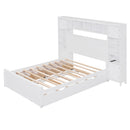 Full Size Wooden Bed With All-in-One Cabinet, Shelf and Sockets, White