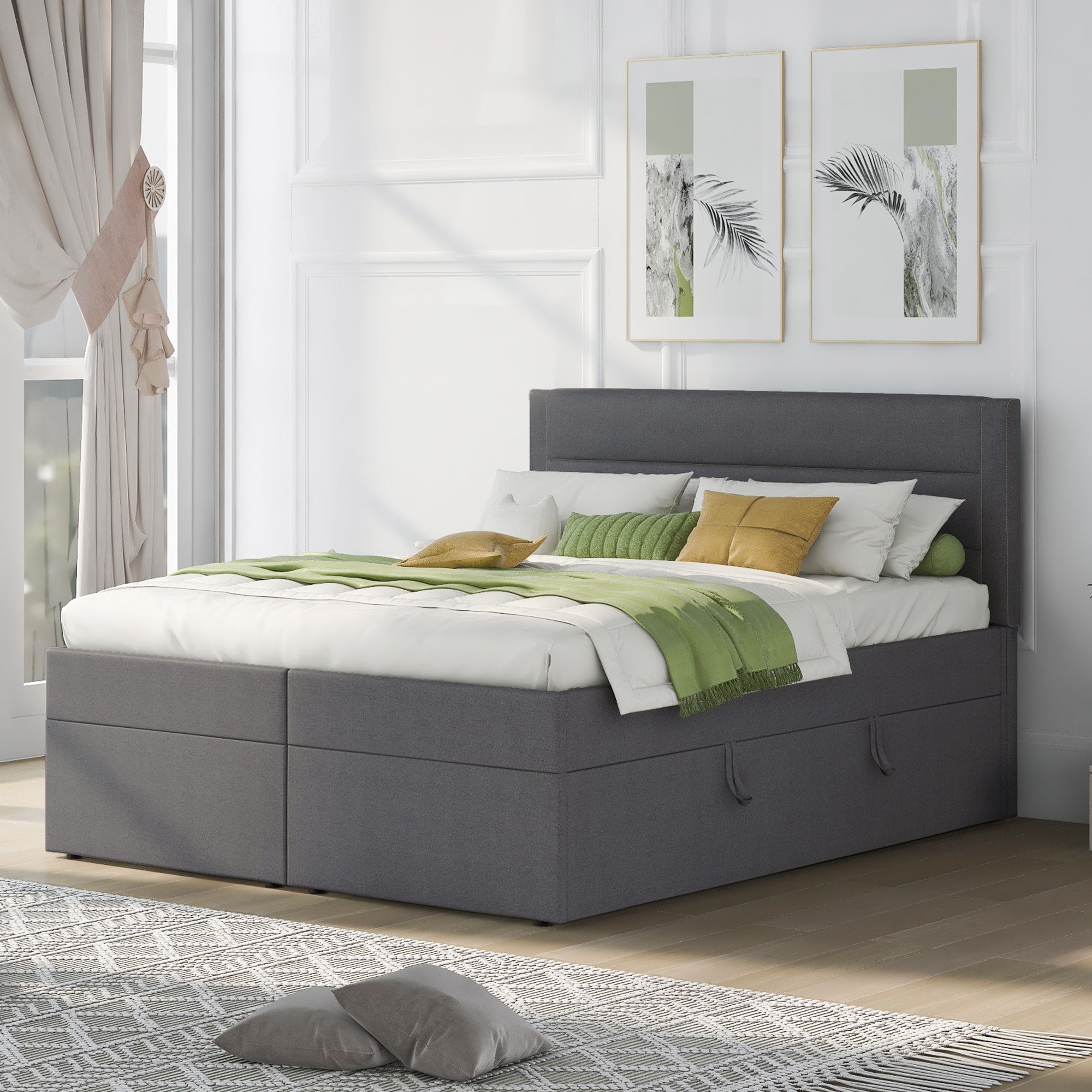 Queen Size Upholstered Platform Bed with Storage Underneath, Gray - Atlantic Fine Furniture Melbourne FL