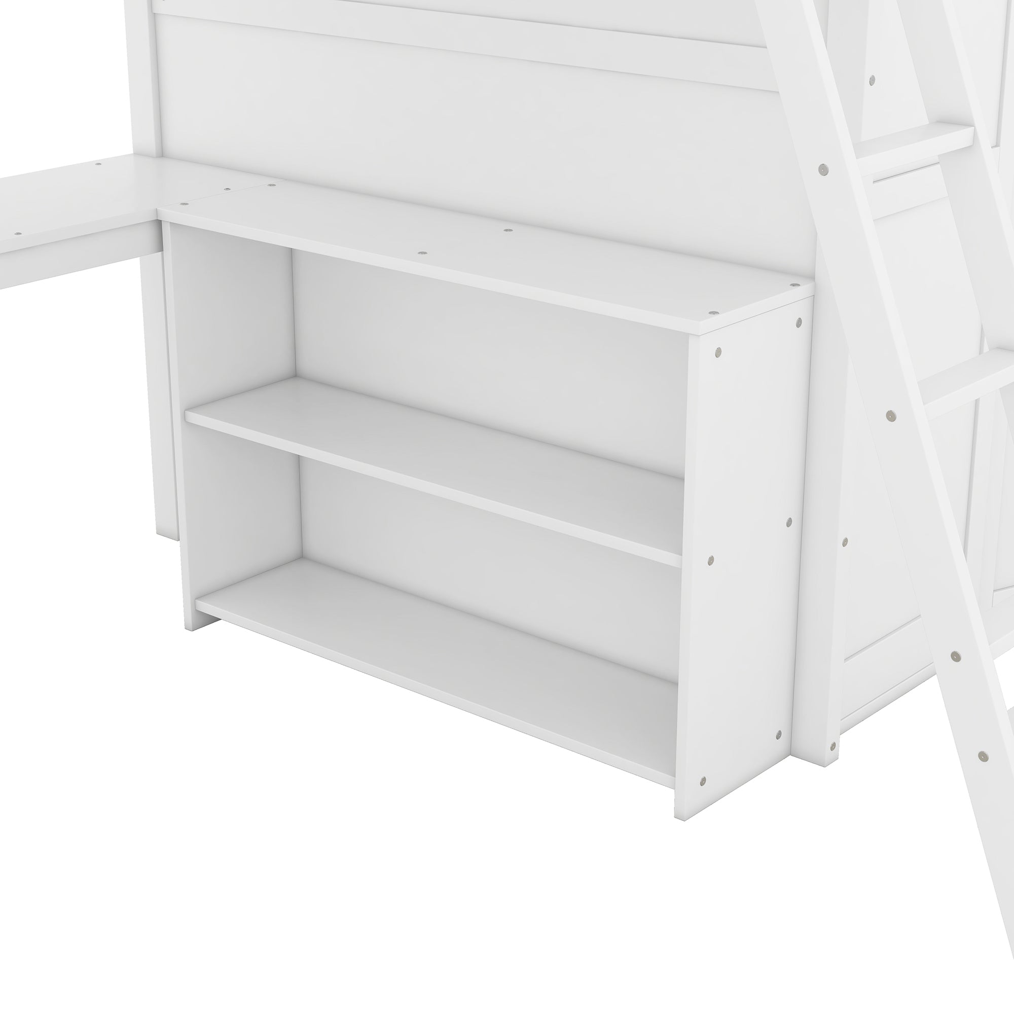 Full size Loft Bed with Desk, Shelves and Wardrobe-White - Atlantic Fine Furniture Melbourne FL