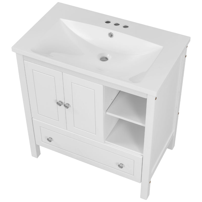 Bathroom Vanity With Sink, Bathroom Storage Cabinet With Doors And Drawers, Solid Wood Frame, Ceramic Sink