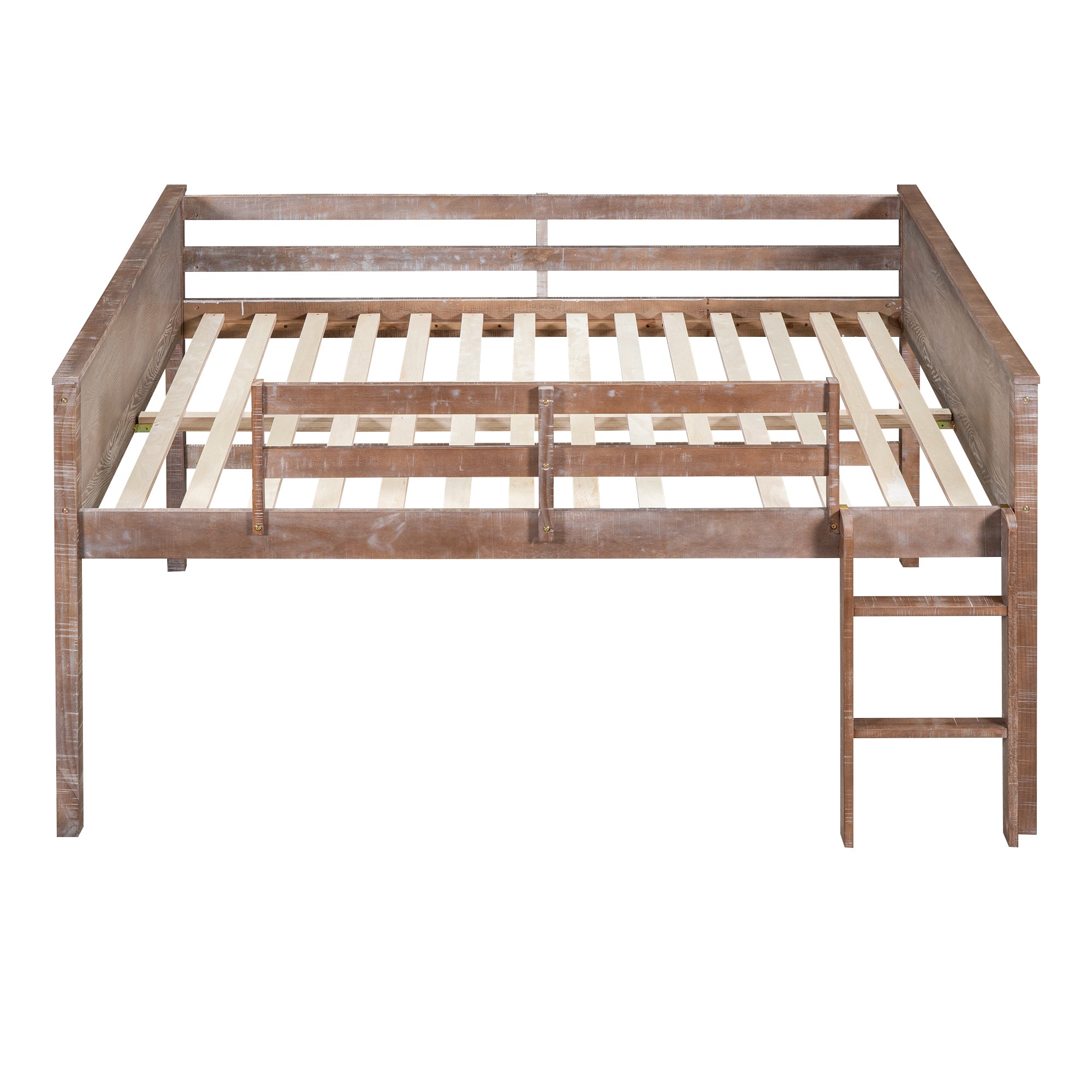 Wood Twin Size Loft Bed with Hanging Clothes Racks, White Rustic Natural - Atlantic Fine Furniture Melbourne FL