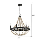 Starry - Chandelier Farmhouse Six Candle Light Wood Beaded Pendant Light For Dining Room - Black / Clear