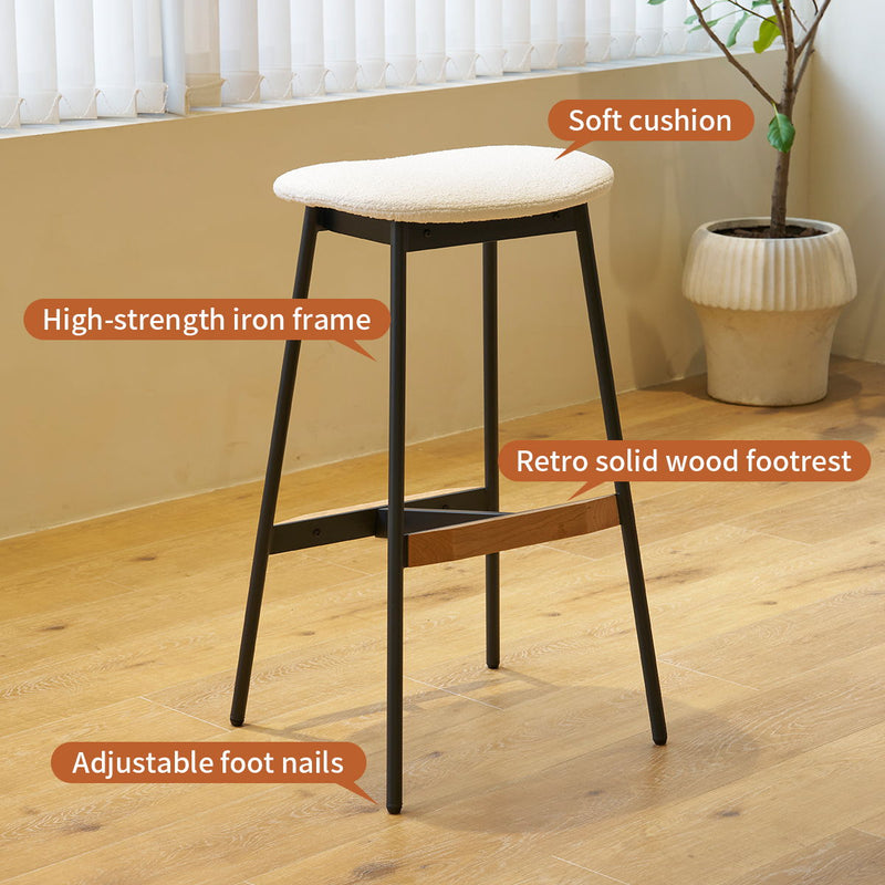Modern Bar Stools Comfortable & Stylish, Soft Fabric Upholstered, Backless (Set of 2)
